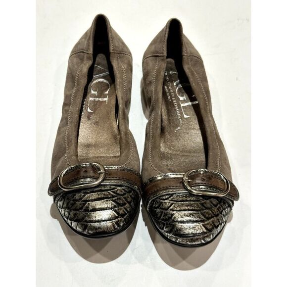 AGL Women's Reptile Print Suede Leather Ballet Flats Taupe Size 37 - Picture 3 of 13